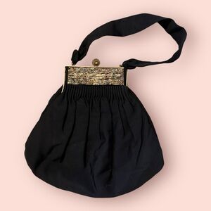 Vintage Elegant Black Guild Creations Handbag with Embellished Clasp